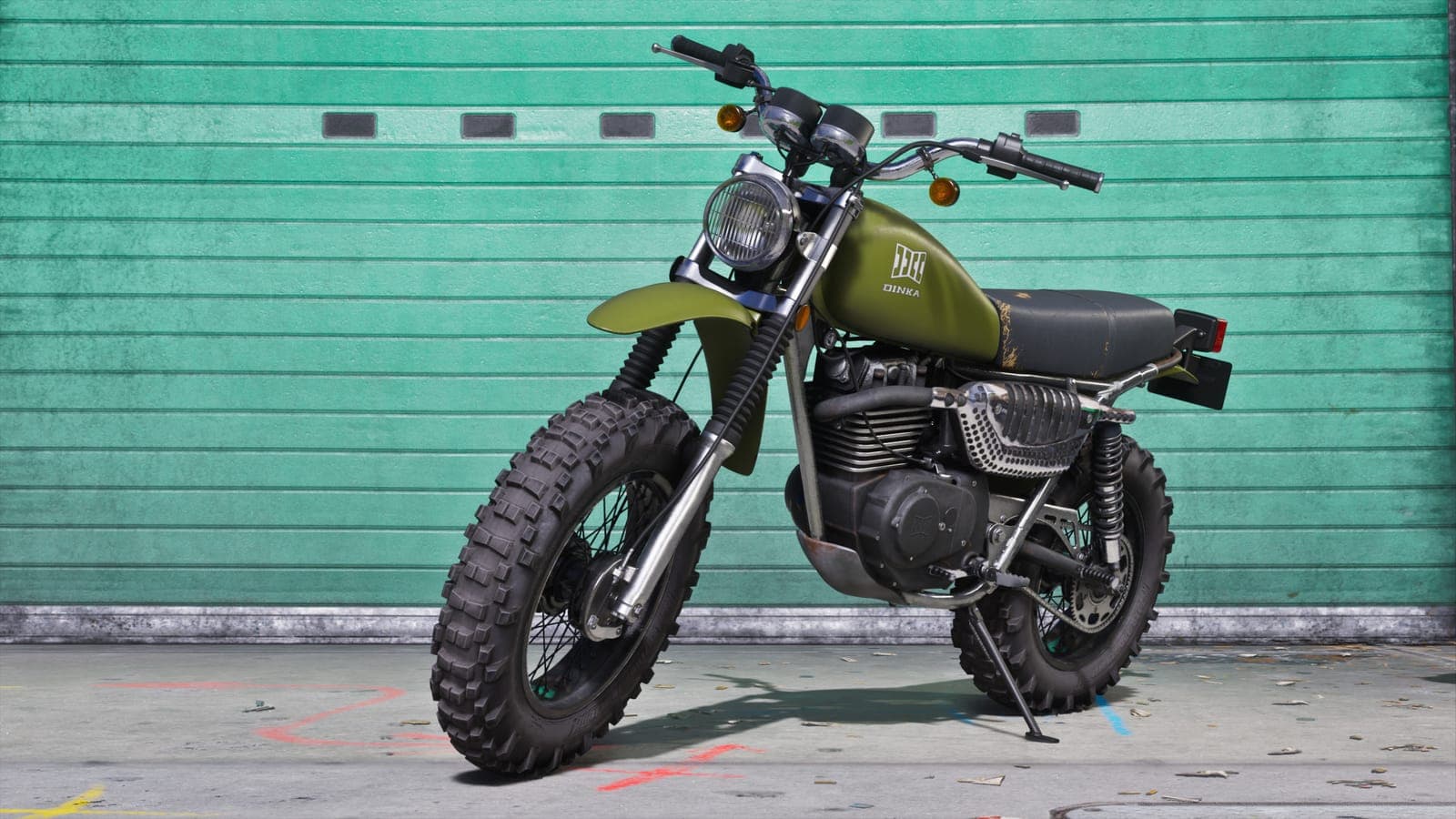 Мотоцикл Dinka Enduro у стены гаража, официальный скриншот Ultimate Edition