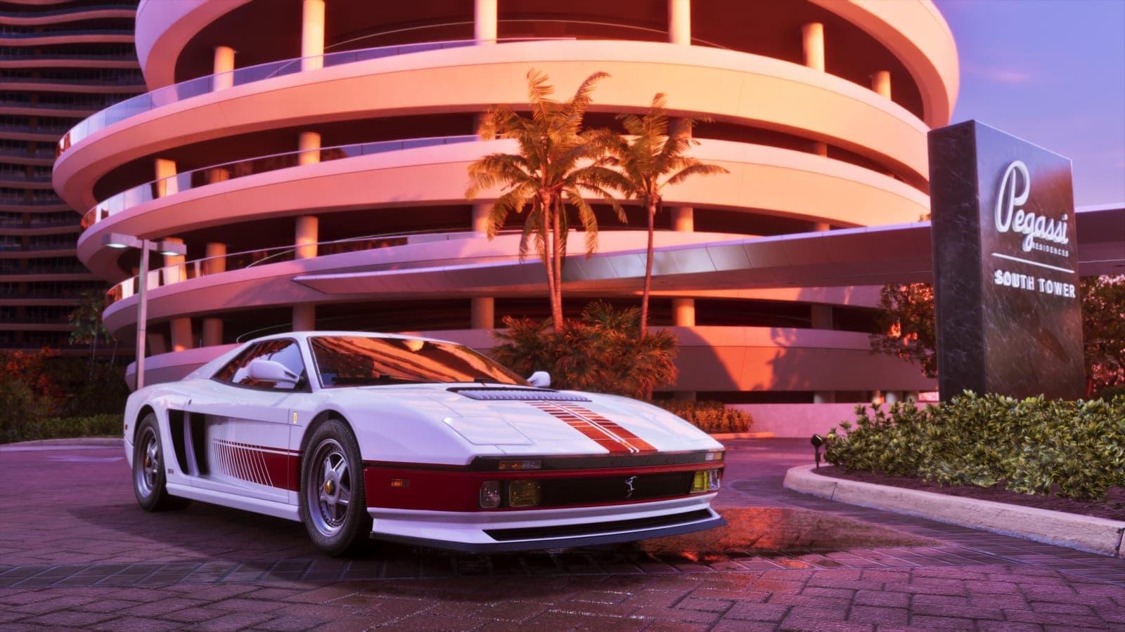 ’95 Grotti Cheetah outside a building in Vice City, official Ultimate Edition screenshot