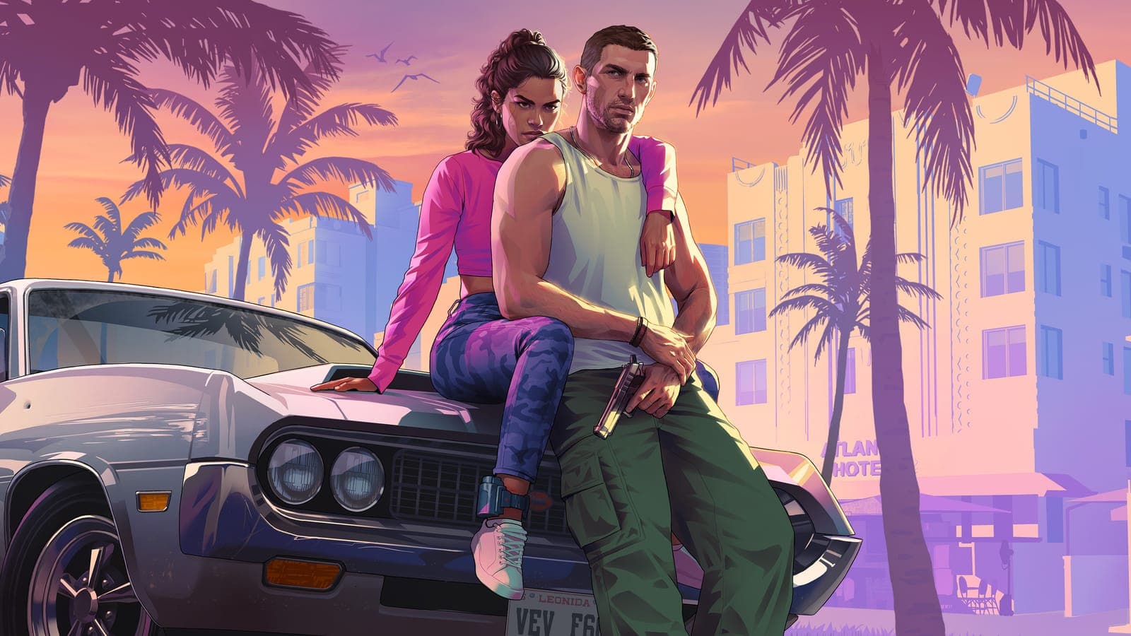Jason and Lucia by a car, official GTA 6 artwork