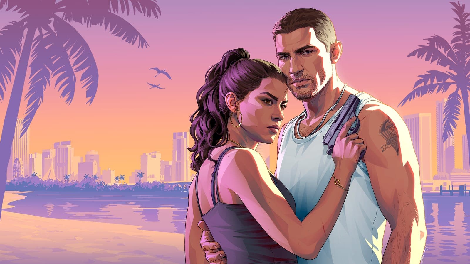 Jason and Lucia on the waterfront, official GTA 6 artwork