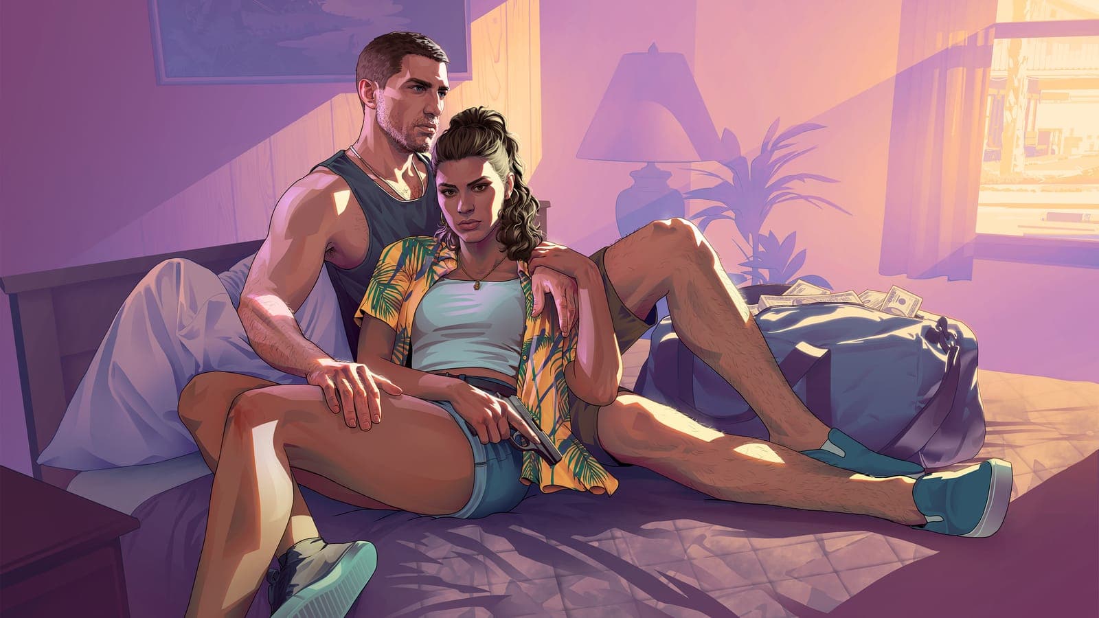 Jason and Lucia in a motel room, official GTA 6 artwork