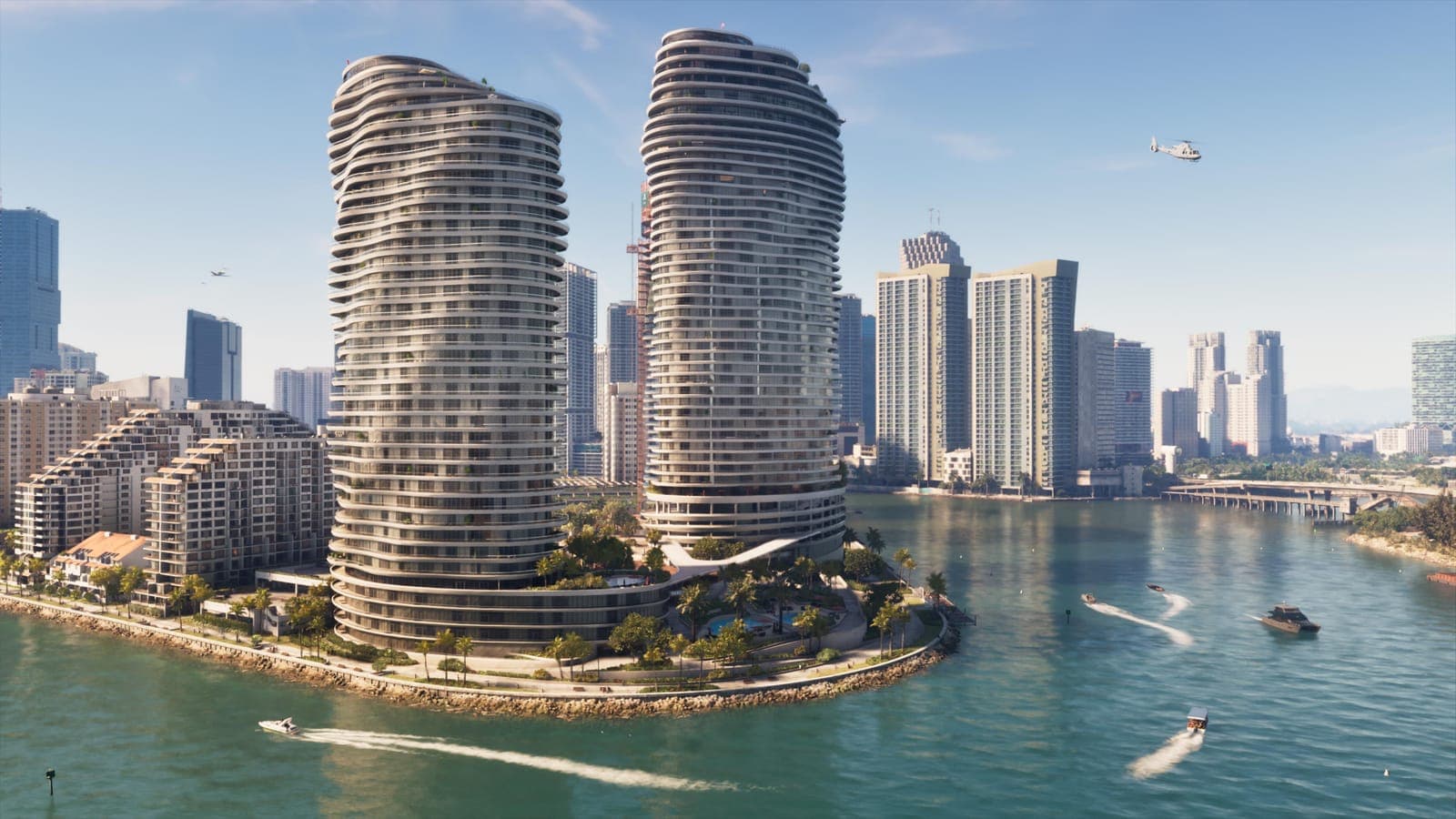 Vice City skyscrapers on the waterfront, official GTA 6 screenshot