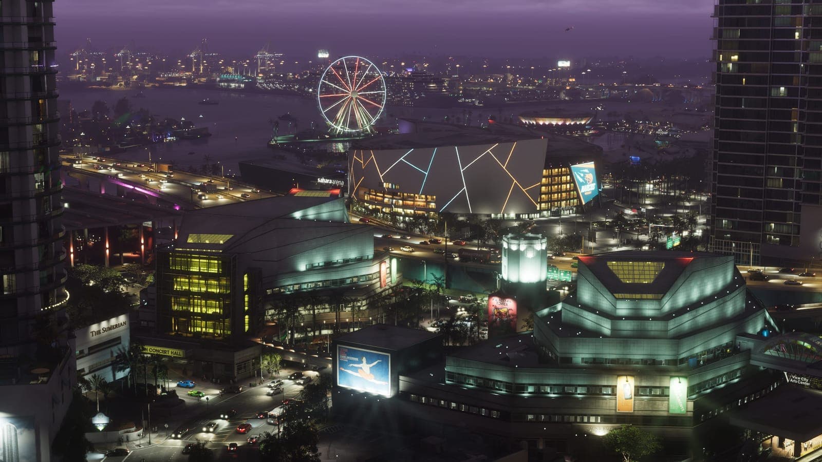 Vice City at night with a Ferris wheel, official GTA 6 screenshot